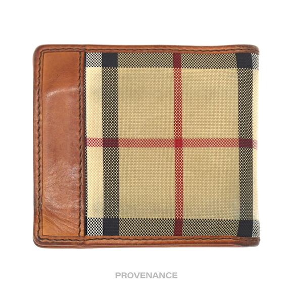 🔴 Burberry Nova Check Canvas Bifold Wallet - Brown Leather - Picture 2 of 8